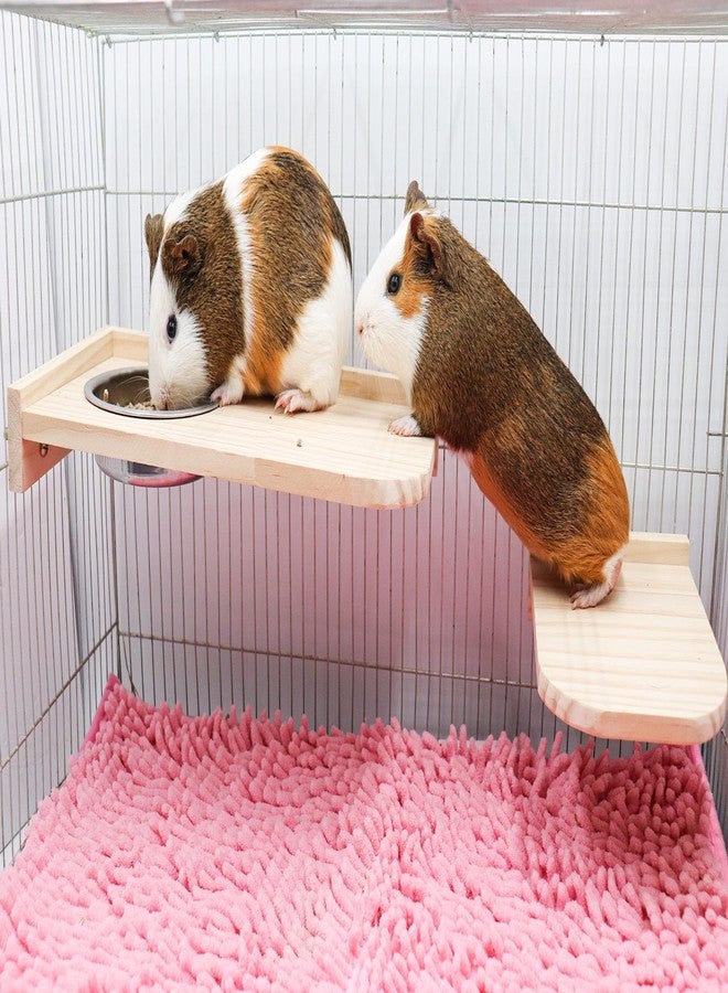 Neeenn Chinchilla Wooden Platform Set with Feeding Bowl, Wooden Guinea Pig Cage Platform, Small Animals Perch Stand Board, Cage Accessories for Hamster Rats Squirrel Gerbil Birds Parrots Parakeets Guinea Pig - Image 2